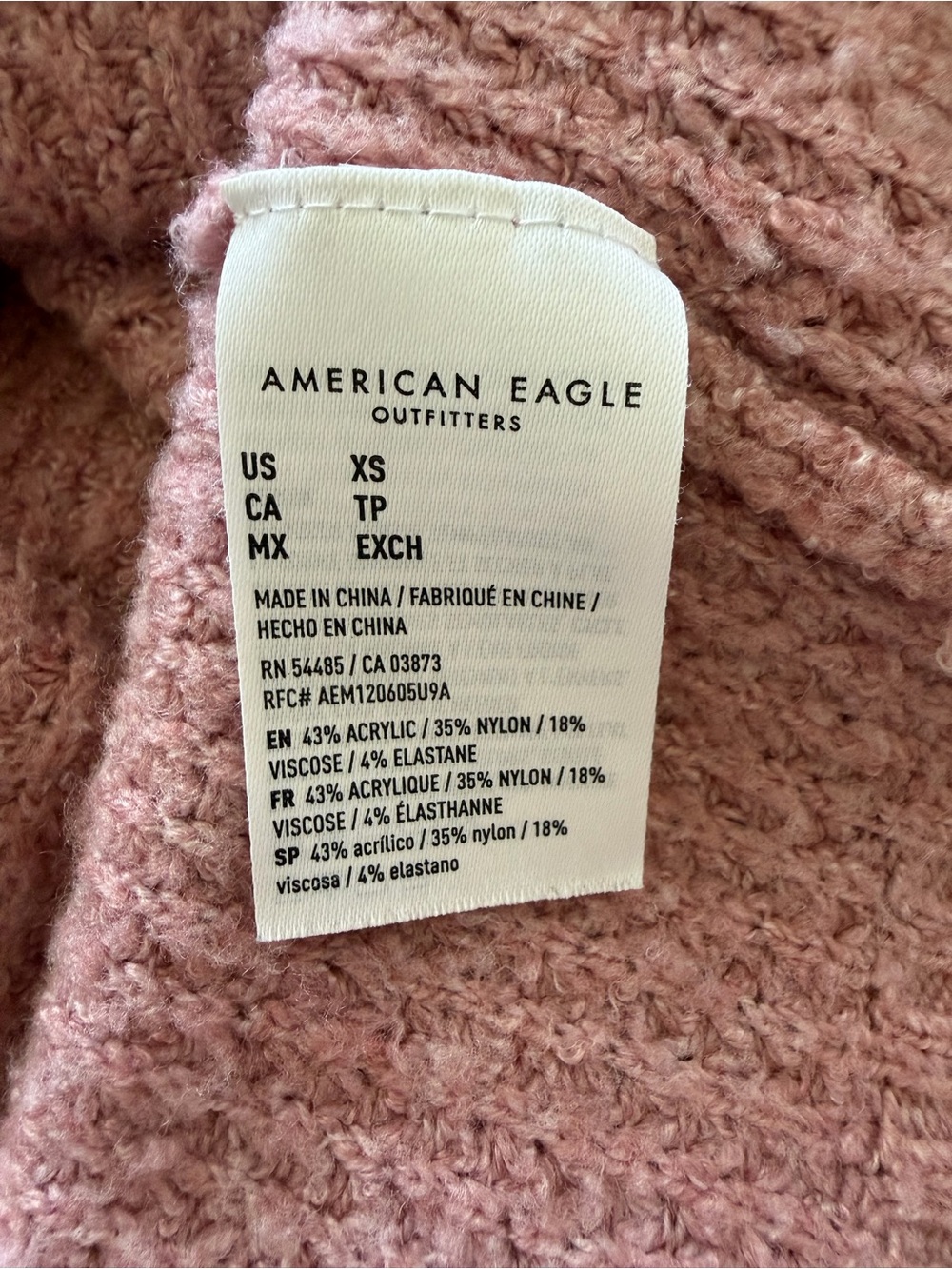 American Eagle Outfitters Oversized V-Neck Waffle Knit Sweater Dusty Rose XS - Picture 5 of 7